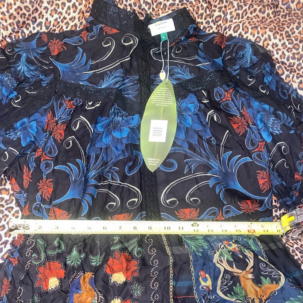 NWT FARM Rio Long Sleeve Arabesque Scarves Navy Blue Maxi Dress Sz XL - Picture 9 of 9